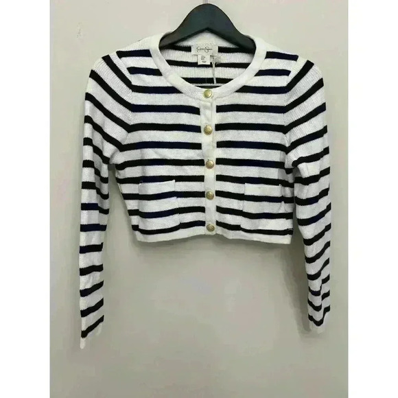 Jessica Simpson Nautical Striped Women's Cardigan White & Blue Gold Size L NWT - Picture 2 of 8